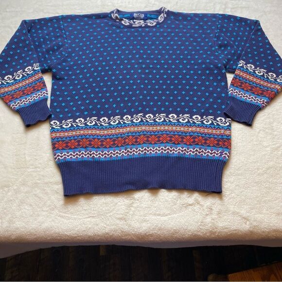 Bay Club Vintage Fair Isle Knit Crew Neck Sweater Size Medium - Picture 1 of 11
